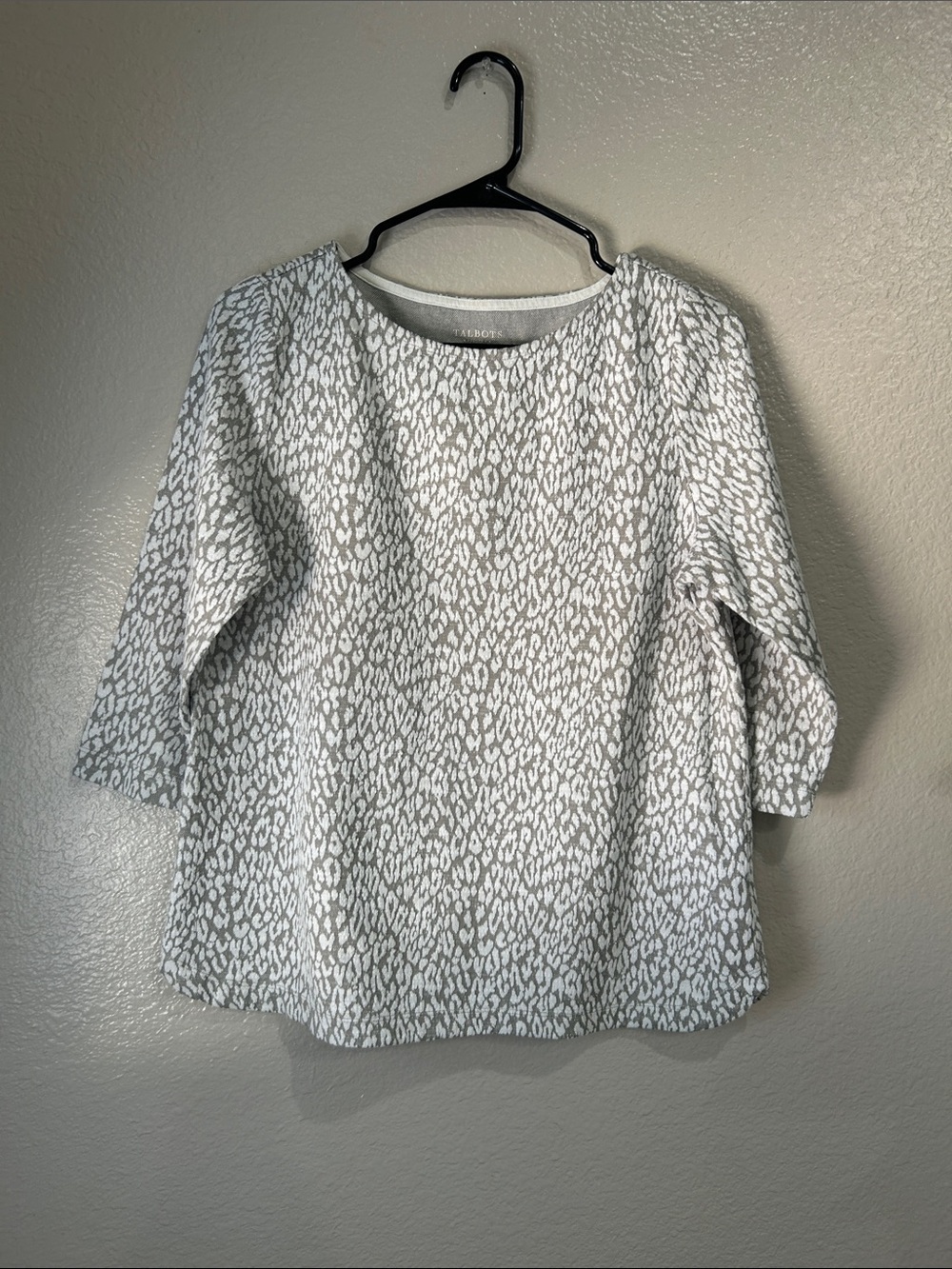 Talbots Petite White Light Gray Animal-Print Tunic Sz LP Cotton Blend TC0043